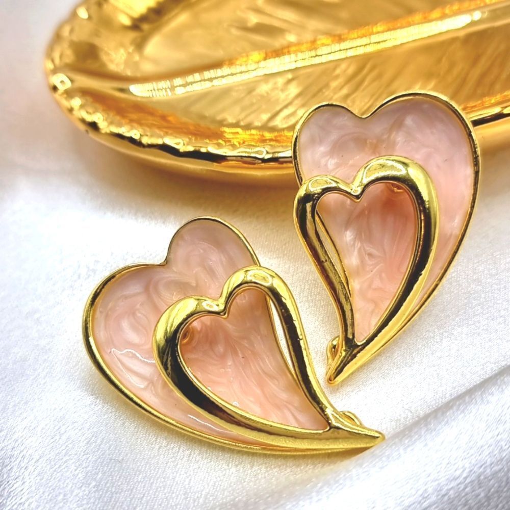 New Retro double heart earrings stirling silver posts